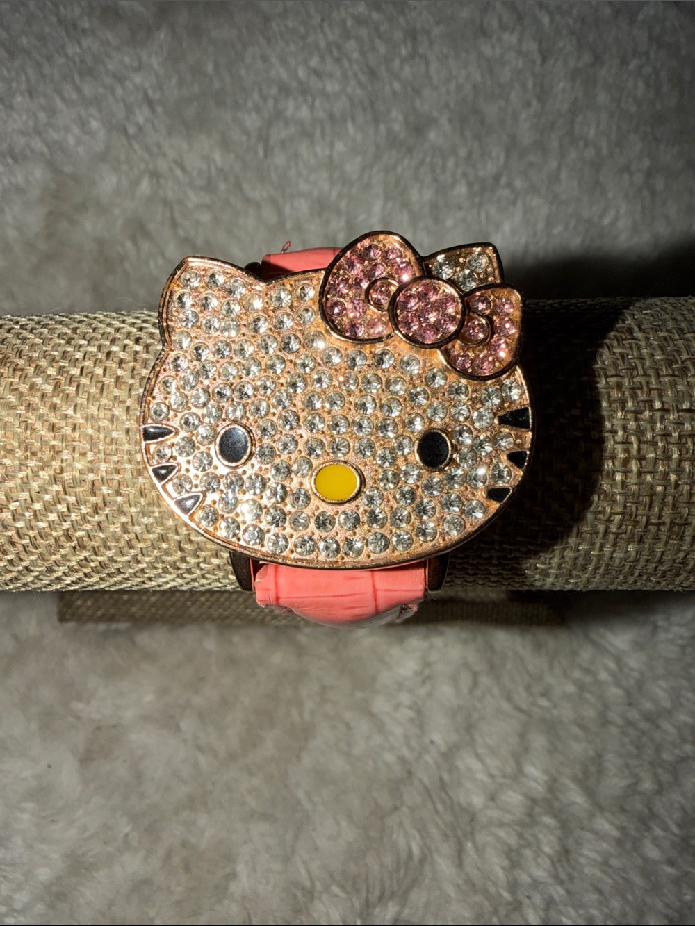 Hello Kitty Gold-Tone Case Watch with Pink Strap